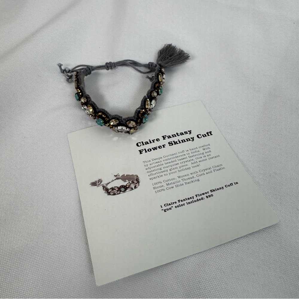 🆕 Deepa Gurnani Flower Skinny Cuff Bracelet - Gray with Teal & Gold Accents 🆕